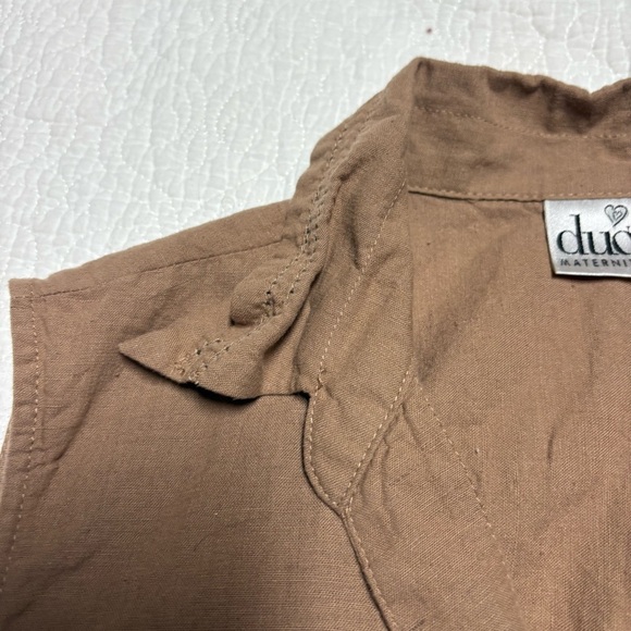 Linen Cotton Duo Maternity Sleeveless Button Down Top Brown Small - Picture 3 of 8